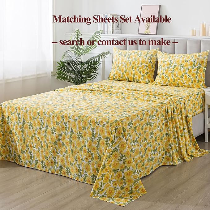 FADFAY Sunflower College Duvet Cover Set Vintage Yellow Daisy Floral Bedding Shabby Botanical Dorm Room Comforter Cover Set 100% Cotton Soft Quilt Cover with Hidden Zipper Closure 3Pcs, Twin XL Size
