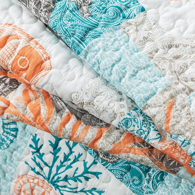 HoneiLife Quilt Set Queen Size - 3 Pieces Nautical Bedspreads Coastal Coverlets Ocean Bed Cover Queen Quilt Bedding Set All Season Quilts