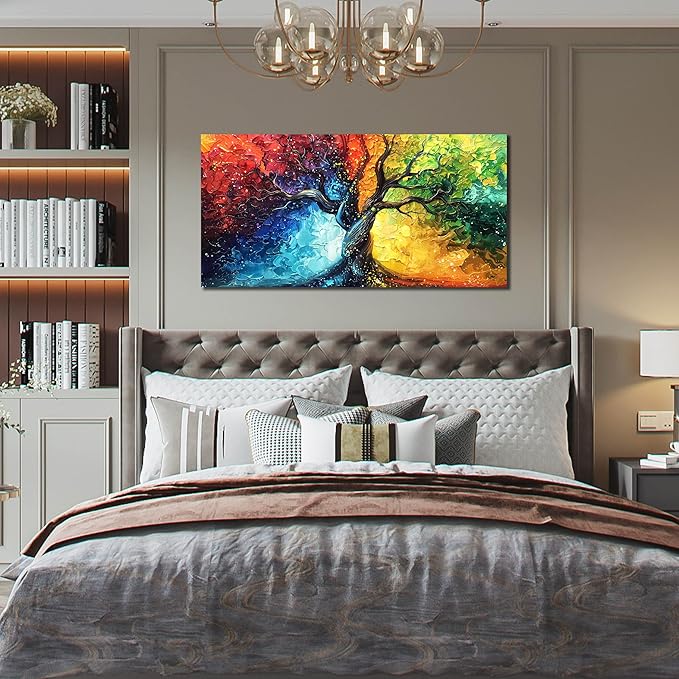 THRLVEART Colorful Tree Pictures Wall Decor for Living Room - Home Office Decor for Women - Tree of life Wall Art for Dorm Room Girl Size 20" x 40"