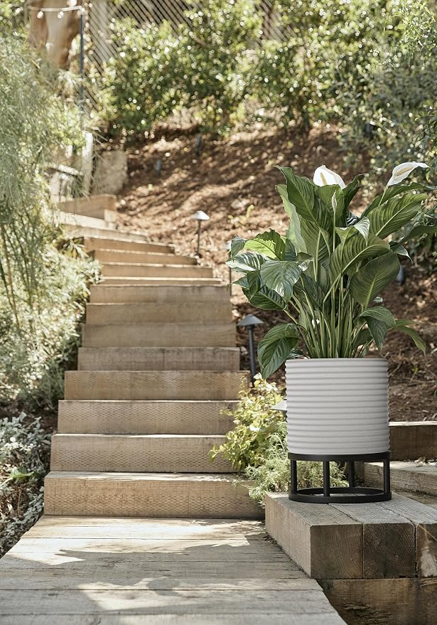 Veradek Mod Series Raised 13" Short Planter for Patio & Backyard | Durable Plastic-Stone Material w/Wooden Stand | Modern Décor for Plants & Flowers