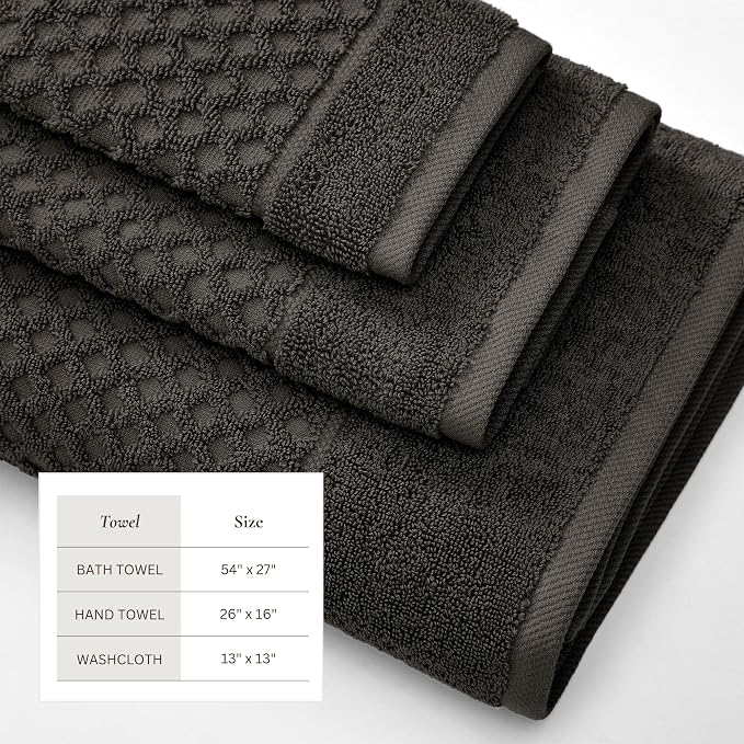 Great Bay Home Bath Towels - 100% Cotton 6 Piece Towel Set - Diamond Waffle Weave - Absorbent, Durable, Quick-Dry Towels for Bathroom (Midnight)