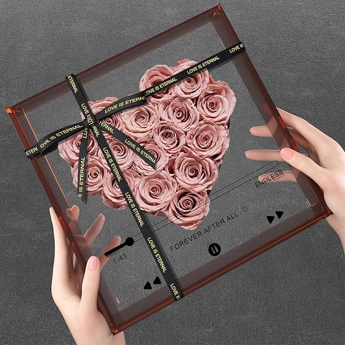 Preserved Roses for Mothers Day, Handmade Forever Flowers Box for Mom, Flower Gifts for Girlfriend Wife - Wedding Anniversary Presents for Her - Birthday Gifts for Mom Grandma (Pink)