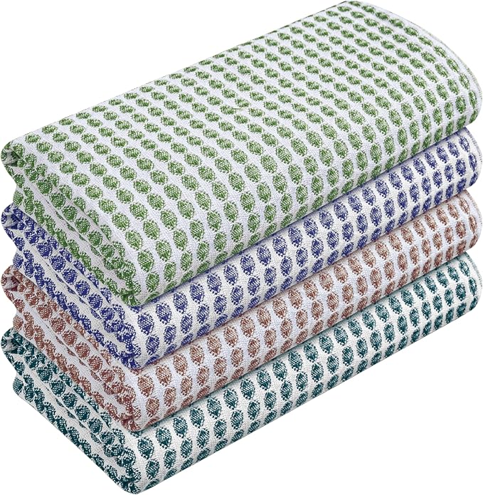 TWINY threads Circle Waffle Dish Cloths 4 Pack, 16x26 Inch, 100% Cotton, Thick, Heavy Duty, Ultra Absorbent, Commercial Grade Wash Rags, Perfect for Drying Dishes, General Cleaning, Multi Colors