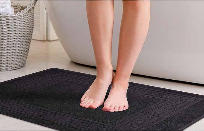 Superior Heavyweight Cotton Bath Mats, Bath Rugs For Bathroom Accessories, Washable Rug For Shower, Bath, Toilet, Modern Decor, No Backing, Luxury Hotel And Spa Quality, Set of 2, 22" x 35", Black