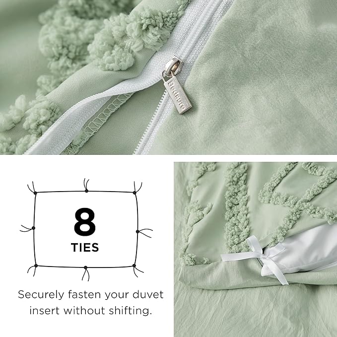 Bedsure Boho Duvet Cover King Size, Soft & Comfortable Elegant Design Boho Bedding for Decoration, Machine Washable Comforter Cover for All Seasons,Includes 1 Duvet Cover & 2 Pillow Shams,Light Green