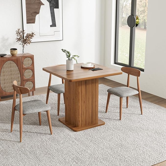 Small Square Dining Table for 2-4, 31.5 Inch Farmhouse Kitchen Table with 2-Tier Storage Shelf, Modern Wood Dinner Furniture with Fluted Doors, Dining Room, Living Room, Space Saving, Walnut