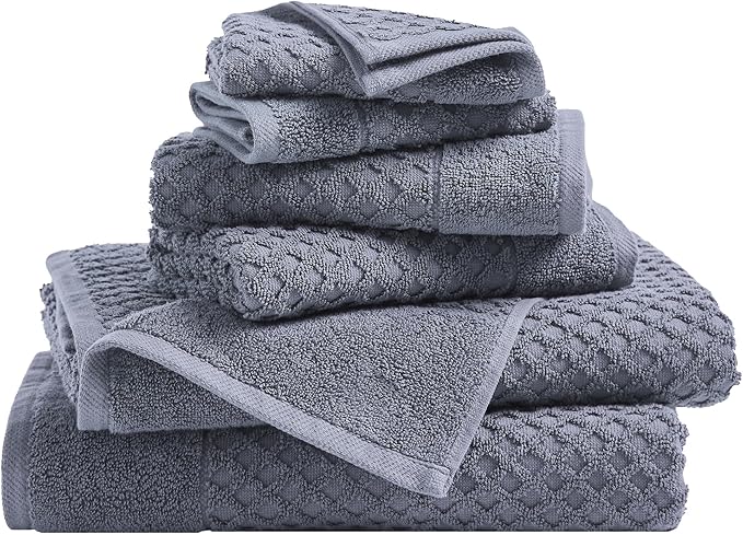 Great Bay Home Bath Towels - 100% Cotton 6 Piece Towel Set - Diamond Waffle Weave - Absorbent, Durable, Quick-Dry Towels for Bathroom (Chambray Blue)