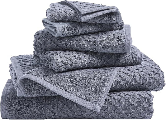 Great Bay Home Bath Towels - 100% Cotton 6 Piece Towel Set - Diamond Waffle Weave - Absorbent, Durable, Quick-Dry Towels for Bathroom (Chambray Blue)