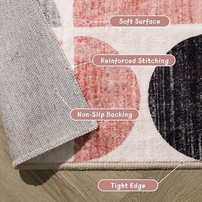 MUJOO Pink Rug Washable,6x9 Area Rugs for Living Room Bedroom Dining Room,Boho Large Throw Floor Carpet Non Slip Soft Modern Abstract Pink and Grey