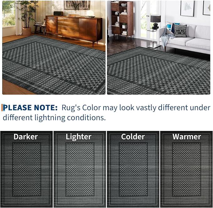 Large Area Rug 10x13 Rug for Living Room Modern Black Checkered Washable Bedroom Rug Farmhouse Non Slip Throw Rugs Soft Low Pile Stain Resistant Carpet for Dining Room Department 10'x13'
