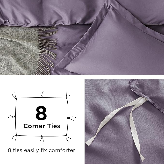 Bedsure Duvet Cover Queen Size - Soft Double Brushed Bedding Set for Kids & Adults, Zipper Closure, 3 Pieces, Includes 1 Duvet Cover (90"x90") & 2 Pillow Shams, NO Comforter, Grayish Purple