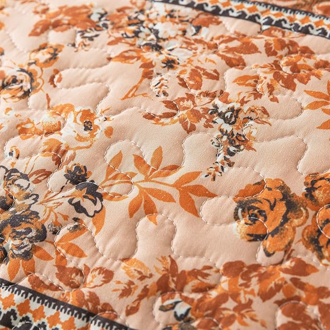 HoneiLife King Quilt Bedding Set - 3 Pieces Vintage Quilt Sets Microfiber Bedspreads Floral Coverlets Retro Bed Cover All Season Quilts-Pumpkin