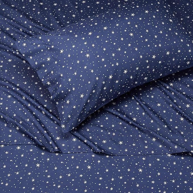 Amazon Basics Kid's Soft Easy-Wash Lightweight Microfiber 3-Piece Sheet Set, Twin, Navy Galaxy (Pack of 4)