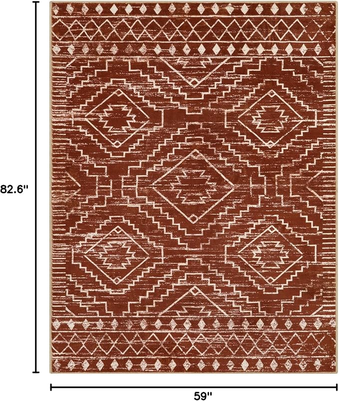 Wonnitar Moroccan 5x7 Area Rugs, Large Soft Rug for Dining Room, Washable Bohemian Tribal Living Room Bedroom Rug, Geometric Non-Shedding Indoor Carpet for Closet Nursery Entry (Brown,5'x7')