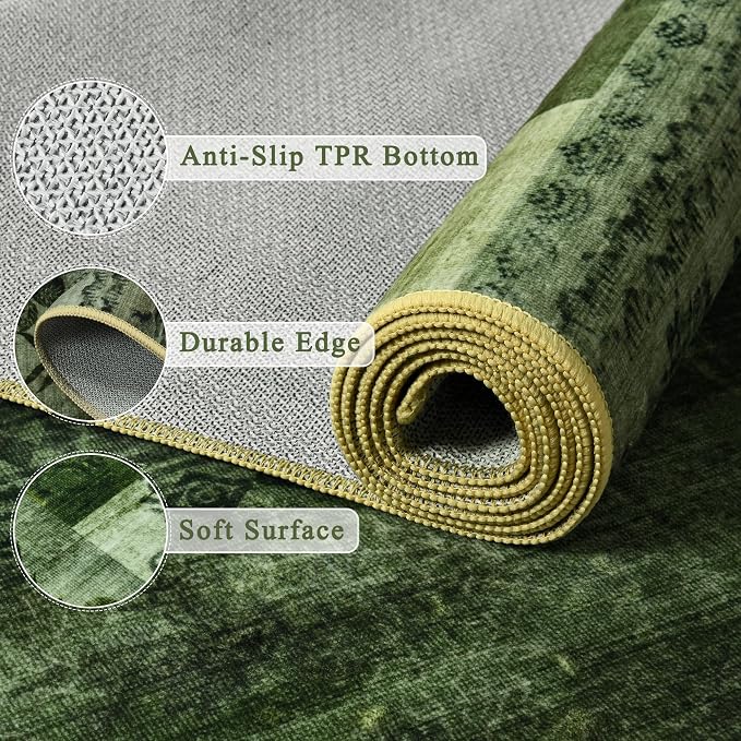 Tepook 8x10 Green Area Rugs for Living Room, Modern Large Geometric Rug for Bedroom, Washable Patchwork Rug Indoor Non Slip Throw Carpets for Dining Room Office Farmhouse Home Decor