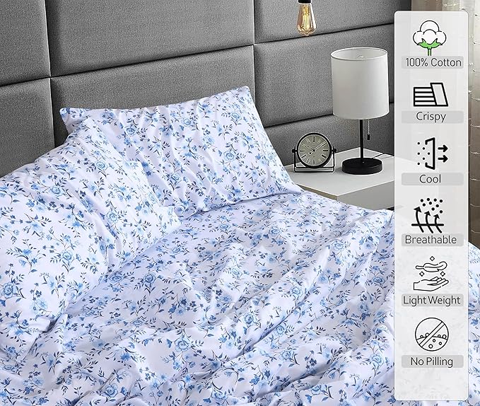 RUVANTI 100% Cotton Split King Sheets Sets for Adjustable Bed, 5 PCs, Soft & Breathable Percale Weave Bedding, Deep Pocket 16", Hotel Standard, Crisp Cool Feel & Durable, Floral Sheet, Annual
