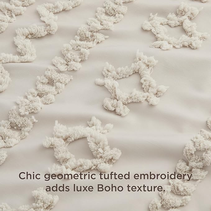 Bedsure Boho Duvet Cover Queen Size, Soft & Comfortable Elegant Design Boho Bedding for Decoration, Machine Washable Comforter Cover for All Seasons,Includes 1 Duvet Cover & 2 Pillow Shams,Linen