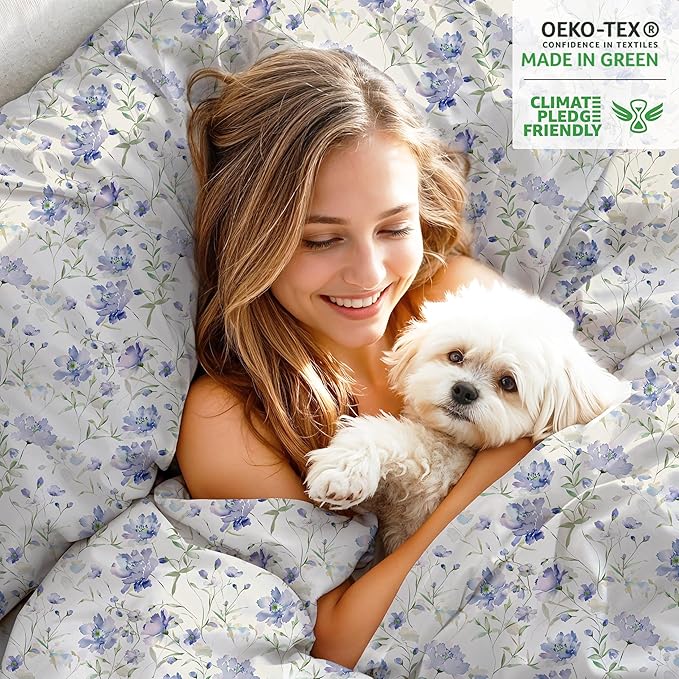 RUVANTI 100% Organic Cotton Sheets Split King, Percale Weave, GOTS Certified, 5-Piece Set, Deep Pocket 15", Crisp & Breathable, Soft Durable Bedding, Sábanas Algodón Orgánico – Heather