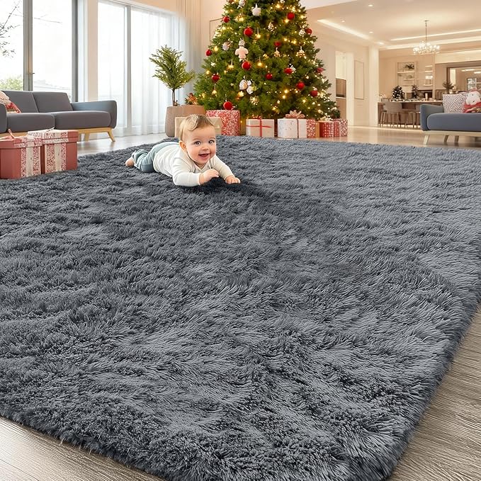 OLANLY 6x12 Machine Washable Large Area Rugs for Living Room, Bedroom, Soft Fluffy Shaggy Bedside Rug, Indoor Floor Carpet for Kids Girls and Boys, Dorms, Nursery, Home Decor Aesthetic, Grey