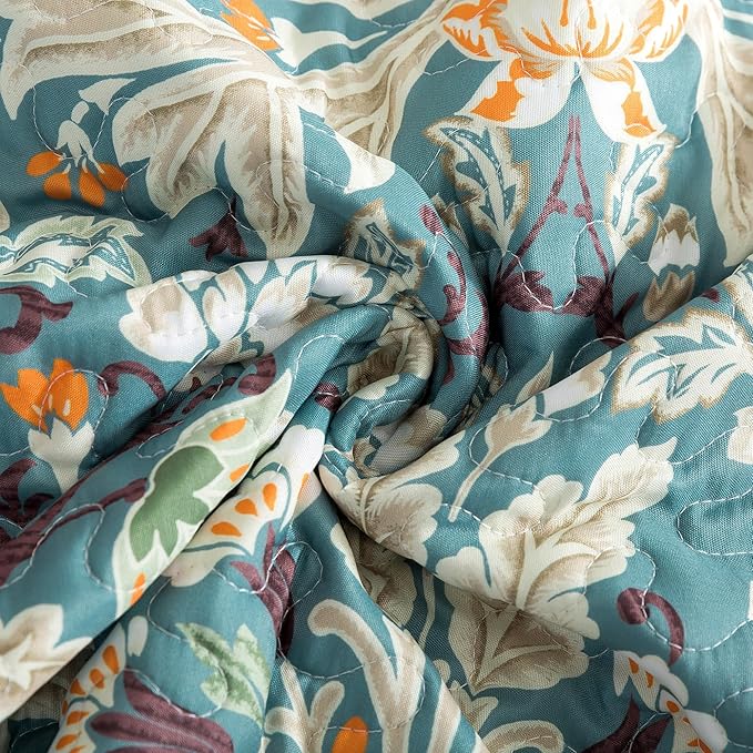 HoneiLife Queen Quilt Bedding Set - Microfiber Quilt Sets for Queen Bed, 3-Piece Lightweight Bedspreads,Reversible Coverlets Rustic Bed Cover, Floral Bedding Set All Season Quilts-Grayish Green