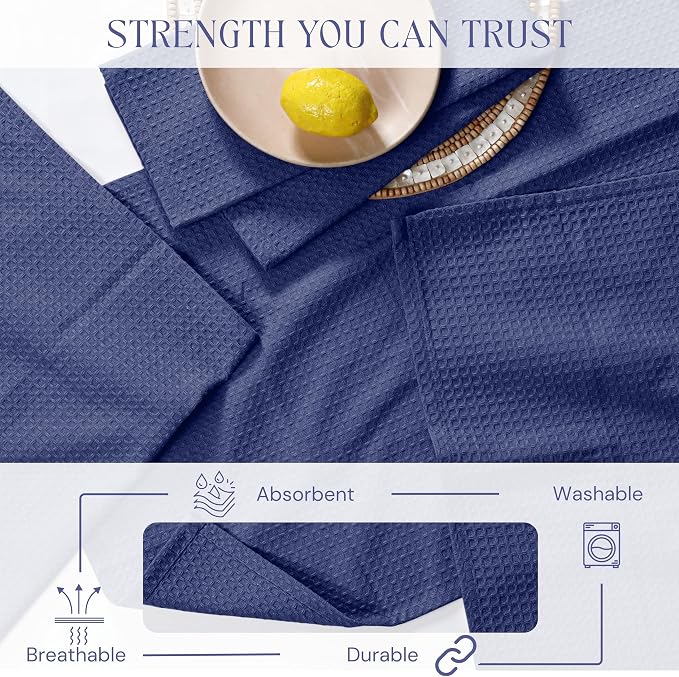 Waffle Weave Dish Towels 4 Pack, 16x26 Inches, Quick Dry Towels for Kitchen, Reusable, Absorbent Wash Cloths Set, Washable Fabric, Heavy Duty for Daily Use - Indigo Blue