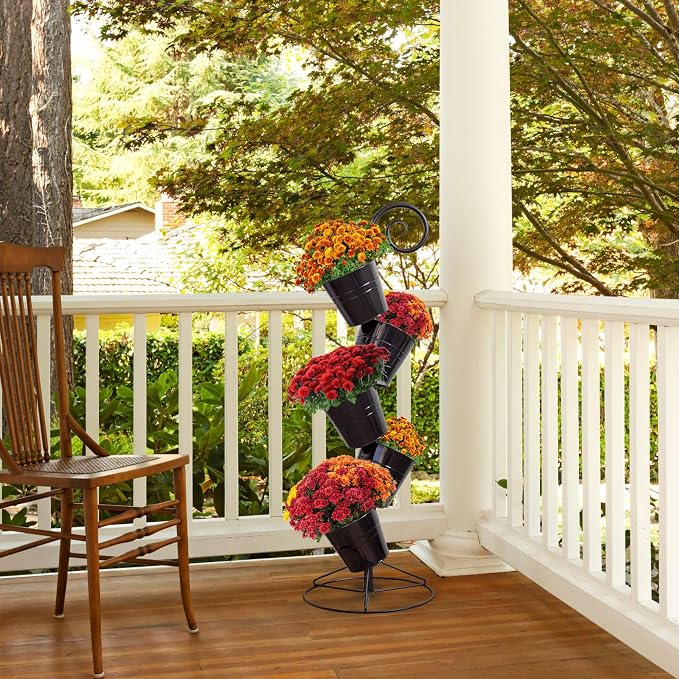 Esterno Hanging Flower Pot Tiered Stand (Black), Metal Outdoor Stacking Planter