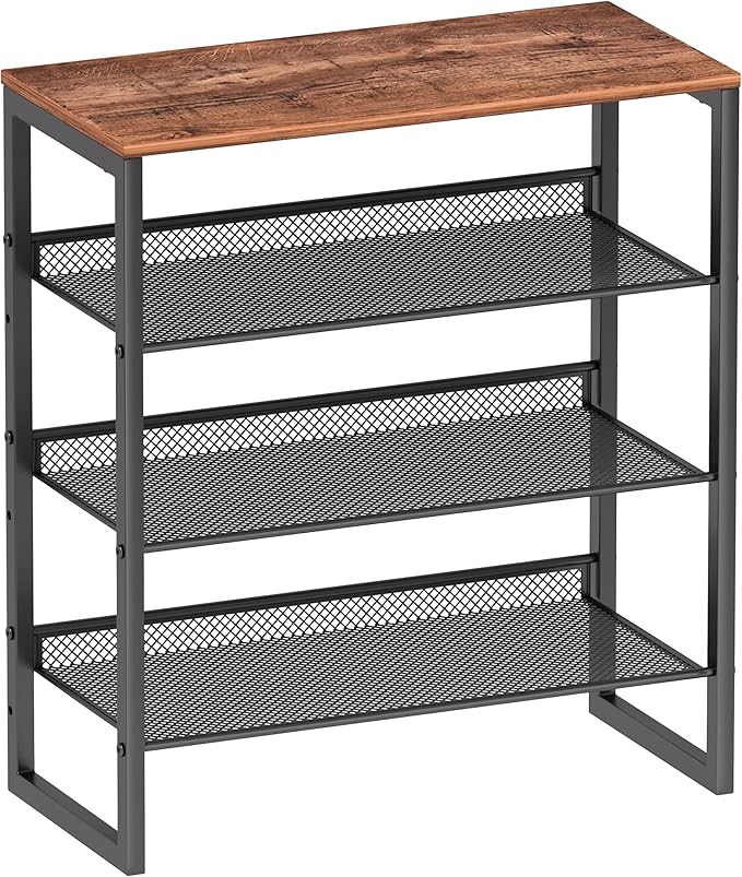 CHEMPFR Industrial Shoe Rack - Sturdy Steel Entryway Shoe Organizer with Spacious Top - Strong Mesh Shoe Storage Shelves - Adjustable Shoe Stand for Closet Organization (4-Tier)