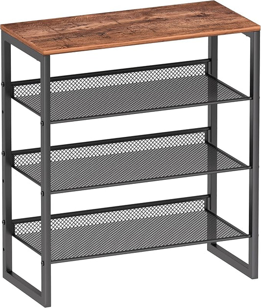 CHEMPFR Industrial Shoe Rack - Sturdy Steel Entryway Shoe Organizer with Spacious Top - Strong Mesh Shoe Storage Shelves - Adjustable Shoe Stand for Closet Organization (4-Tier)