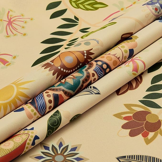 XiDi Beige Floral Curtains 90 Inches Long 2 Panels Vintage Patterned Blackout Curtains for Bedroom Living Room Thermal Insulated Grommet Rustic Luxury Colorful Botanical Flower Printed Drapes 52x90