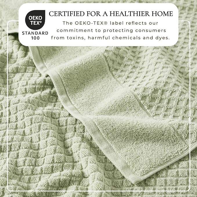 Great Bay Home Bath Towels - 100% Cotton 6 Piece Towel Set - Diamond Waffle Weave - Absorbent, Durable, Quick-Dry Towels for Bathroom (Pale Green)
