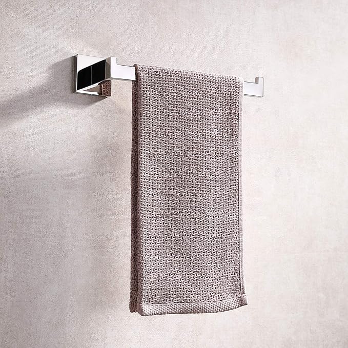 TASTOS Premium Stainless Steel Hand Towel Holder, Square Hand Towel Ring Heavy Duty Wall Mounted Modern Hand Towel Bar for Bathroom Kitchen, Polished Chrome