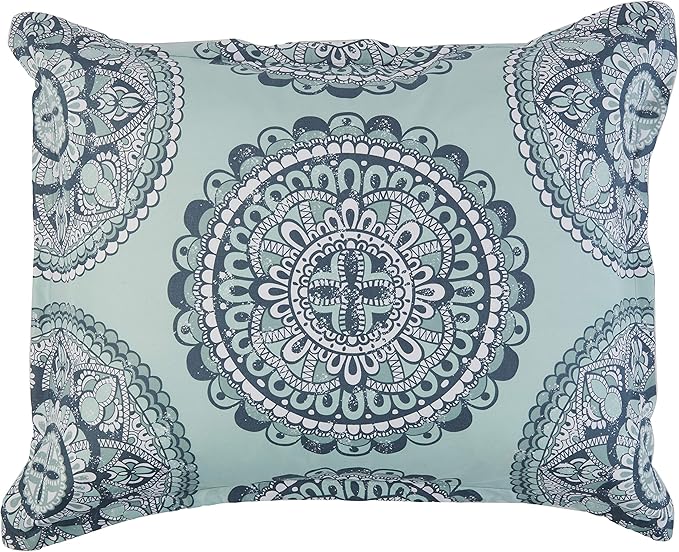 Amazon Basics 10-Piece Bed-in-a-Bag - Soft, Easy-Wash Microfiber - Full/Queen, Sea Foam Medallion, Floral