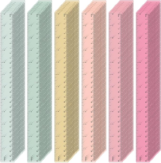 ForraFun 60 Pcs Plastic Clear Rulers 12 Inch, Transparent Assorted Color Ruler Bulk, with Imperial and Metric Scales for Home Office Supplies, Available in 6Colors(Vintage Colors)