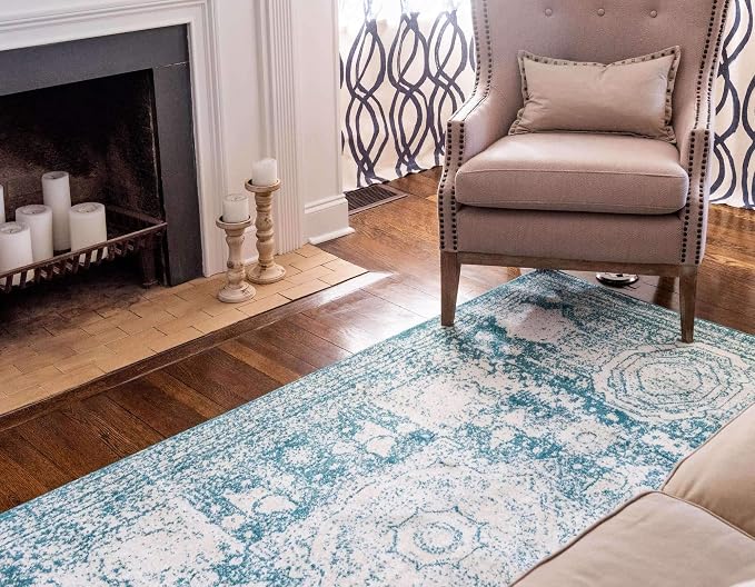 Unique Loom Bromley Collection Area Rug - Wells (2' x 3' 1" Rectangle, Turquoise/ Ivory)
