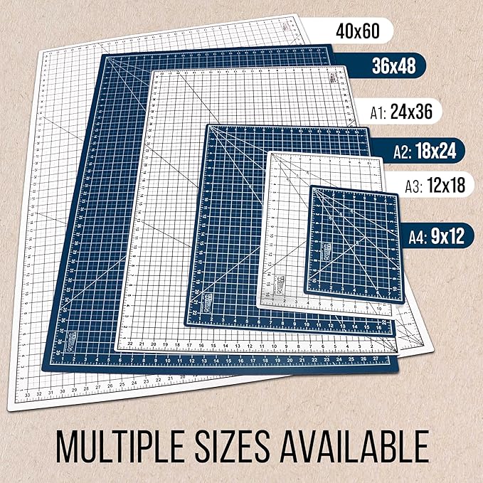 U.S. Art Supply 24" x 36" Self-Healing Cutting Mat 5-Ply - Double-Sided White/Blue Craft Mat, Non-Slip Cutting Mats for Crafts, Sewing, Quilting, Scrapbooking