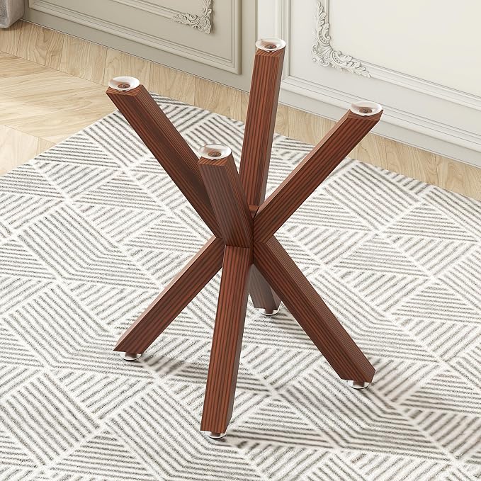 Metal Table Legs 28 Inch, Artistic Heavy Duty Dining Table Base with Suction Cups & Pre-Drilled Holes, Fits Glass Marble Wood Tops, DIY Desk Coffee Table Legs, 1000LBS Capacity, Walnut Colour