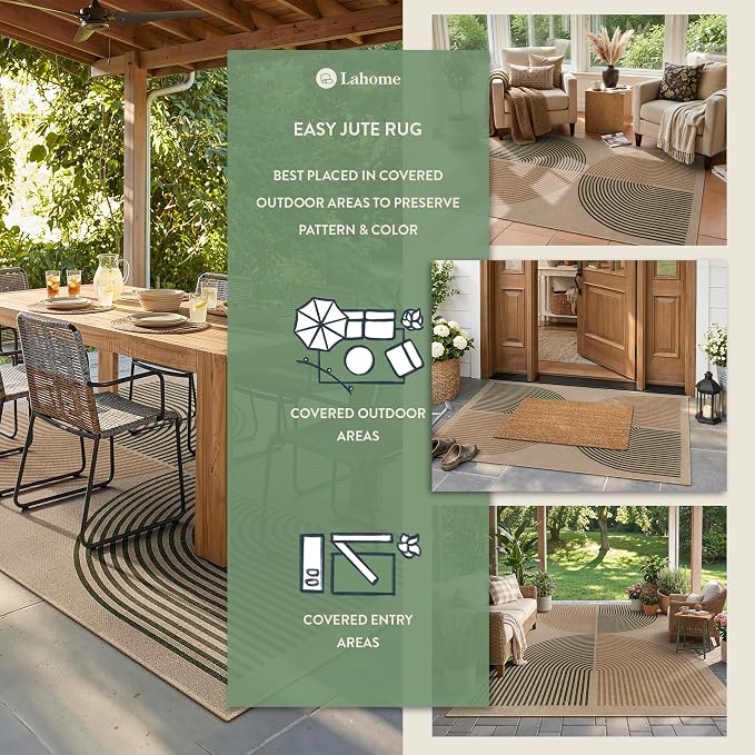 Lahome Modern Rainbow Easy Jute 3x5 Patio Rug, Washable Rugs for Entryway Farmhouse Non Slip Indoor Door Mat, Contemporary Throw Carpet for Entry Mudroom Porch Decor