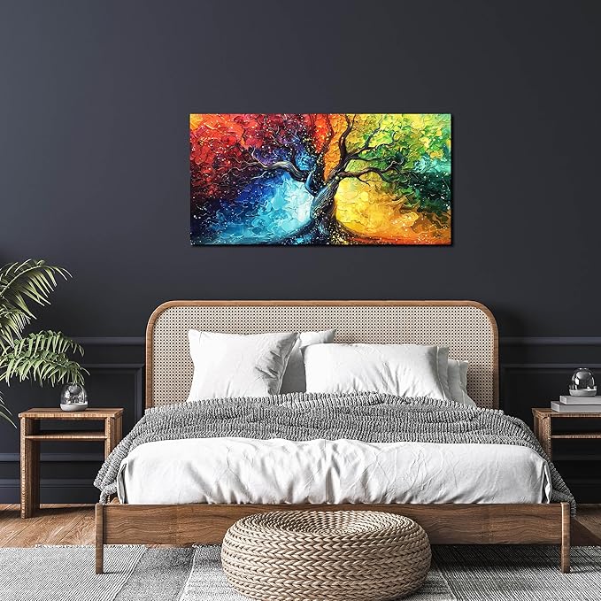 THRLVEART Colorful Tree Pictures Wall Decor for Living Room - Home Office Decor for Women - Tree of life Wall Art for Dorm Room Girl Size 20" x 40"
