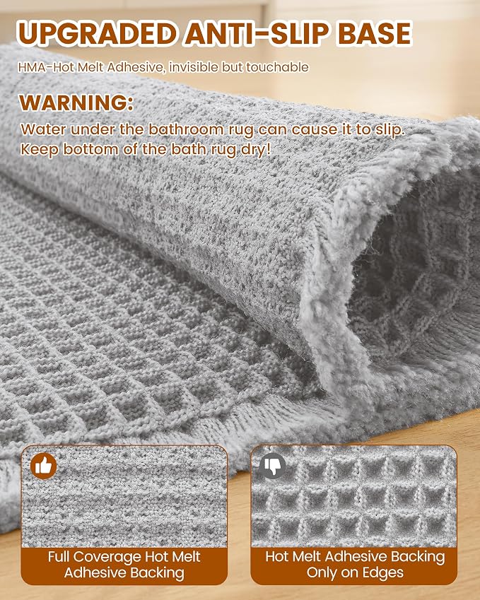 Smiry Waffle Bath Mat 72x24, Extra Soft Absorbent Bathroom Rugs, Non Slip Machine Washable Quick Dry Bath Rugs for Bathroom Floor, Tub, Shower, Home Decor Accessories, Light Grey