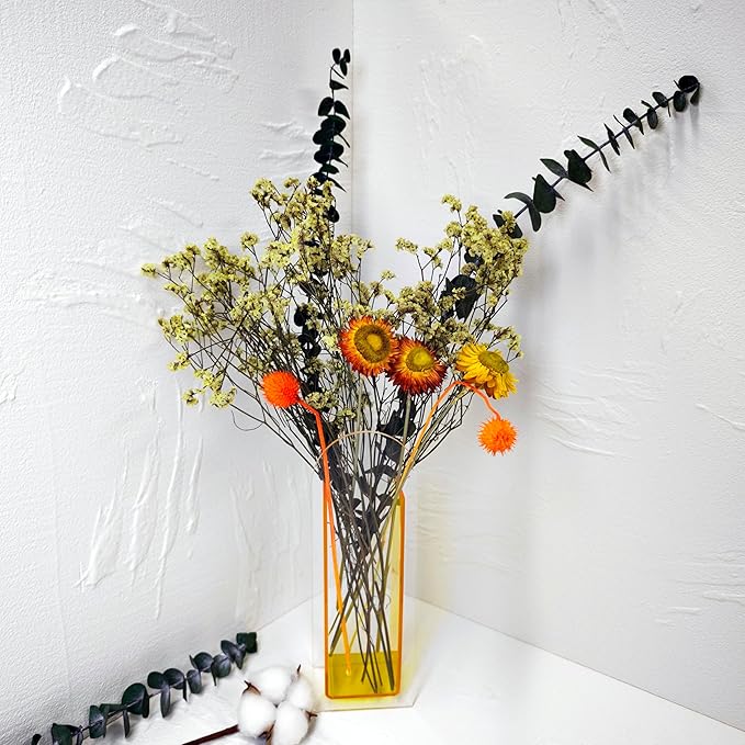 Acrylic Vase Creative Gifts Minimalist Design Wedding Centerpiece Home Office Decor Elegant Floral Display Stand(Not Including Flowers) (Semi-Yellow, 1PCS)