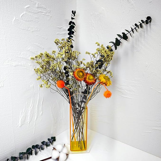 Acrylic Vase Creative Gifts Minimalist Design Wedding Centerpiece Home Office Decor Elegant Floral Display Stand(Not Including Flowers) (Semi-Yellow, 1PCS)