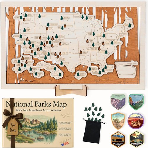 National Parks Map - USA Travel Tracker with Checklist, Pins & Stickers | Perfect Adventure Gift for Park Lovers