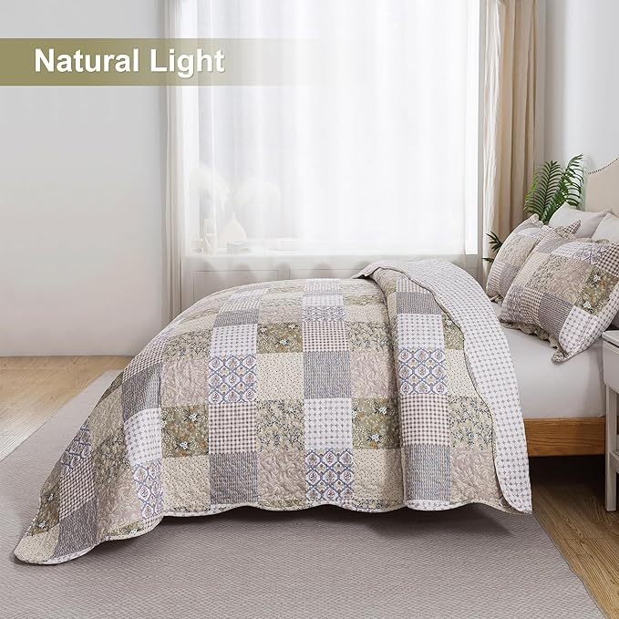 HoneiLife Quilt Set King Size - Lightweight Bedspreads 106x96, Microfiber Quilts 3-Piece, Patchwork Coverlet Rustic Bedding Sets All Season Quilts