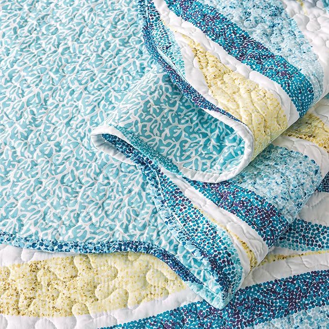 HoneiLife Ocean Quilt Queen Size - 3 Pieces Beach Quilt Sets Coastal Bedspreads Nautical Coverlets Lightweight Bed Cover, Queen Quilt Bedding Set All Season Quilts