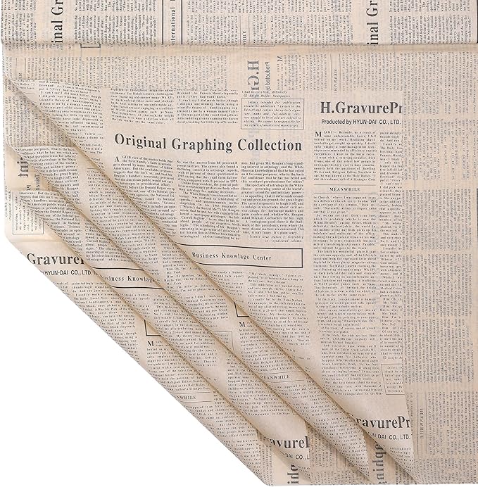 Large Newspaper Tissue Paper for Gift Wrapping Retro Kraft Magazine with Black Printed Bouquet Tissue Paper 27.5x19.7 Inch Mother's Day, Birthday Gifts Packaging Craft Paper 28pcs (2 Kraft Black)