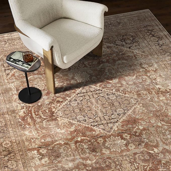 vivorug 5x7 Area Rugs - Ultra-Thin Washable Rug with Non-Slip Backing, Ideal for Living Room, Bedroom, Kitchen Floor Carpet - Vintage, Easy Clean, Durable, Earth Tone