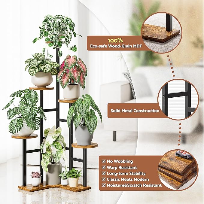 6 Tier Plant Stand Indoor Outdoor Metal Flower Pot Holder Shelf Tiered Planter Display Rack for Living Room Bedroom Balcony