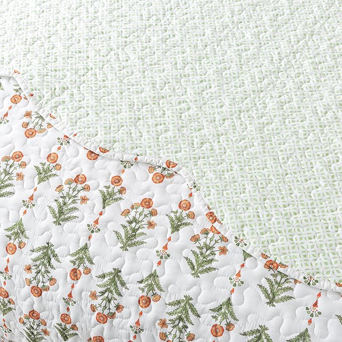 HoneiLife Queen Quilt Bedding Set - Wildflower Quilt Sets for Queen Bed,3-Piece Microfiber Bedspreads,Lightweight Coverlets Botanical Bed Cover,Floral Bedding Set All Season Quilts-Sweet Grass