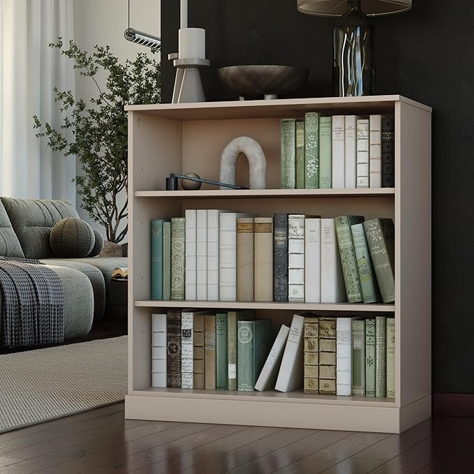 Palace Imports Solid Wood Bookcase - 3 Tier Floor Standing Bookshelf - 36" Short Storage Shelf, 32” Wide - Beige, Display Furniture for Living Space, Renewable 100% Eco-Friendly Wood, Made in Brazil