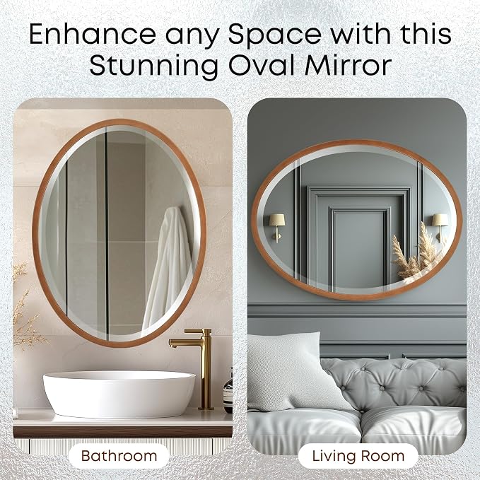 OVALCREST - Oval Wooden Beveled Wall Mirror for Home Decor, Bathroom, Vanity, Bedroom, Living Room, Hallway - London Style (Sunset Gold) 37.1 x 25.1